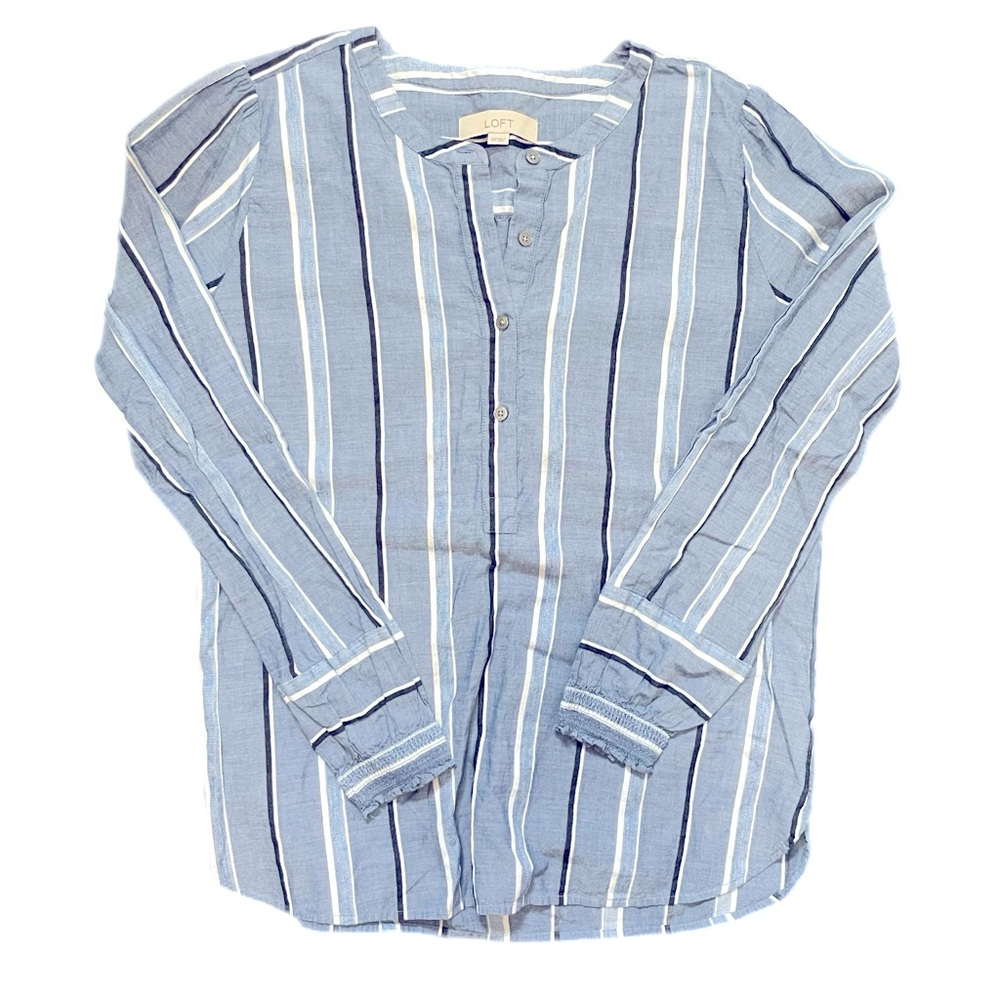 LOFT Striped Henley Popover Button Down Shirt
